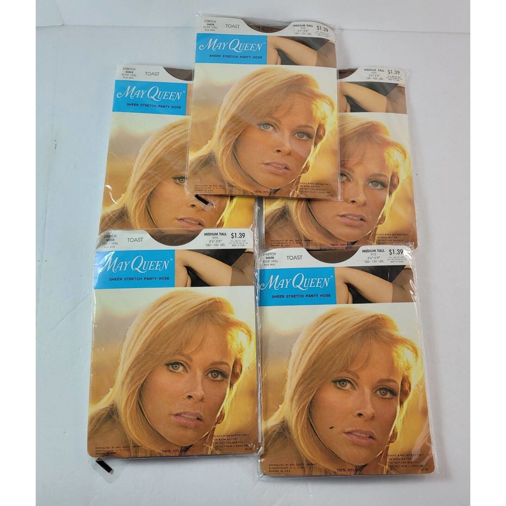 x5 MAY QUEEN 6805 Mesh Stretch Nude Heel Panty Hose Medium 120-150 Lbs 5’6”-5’8”